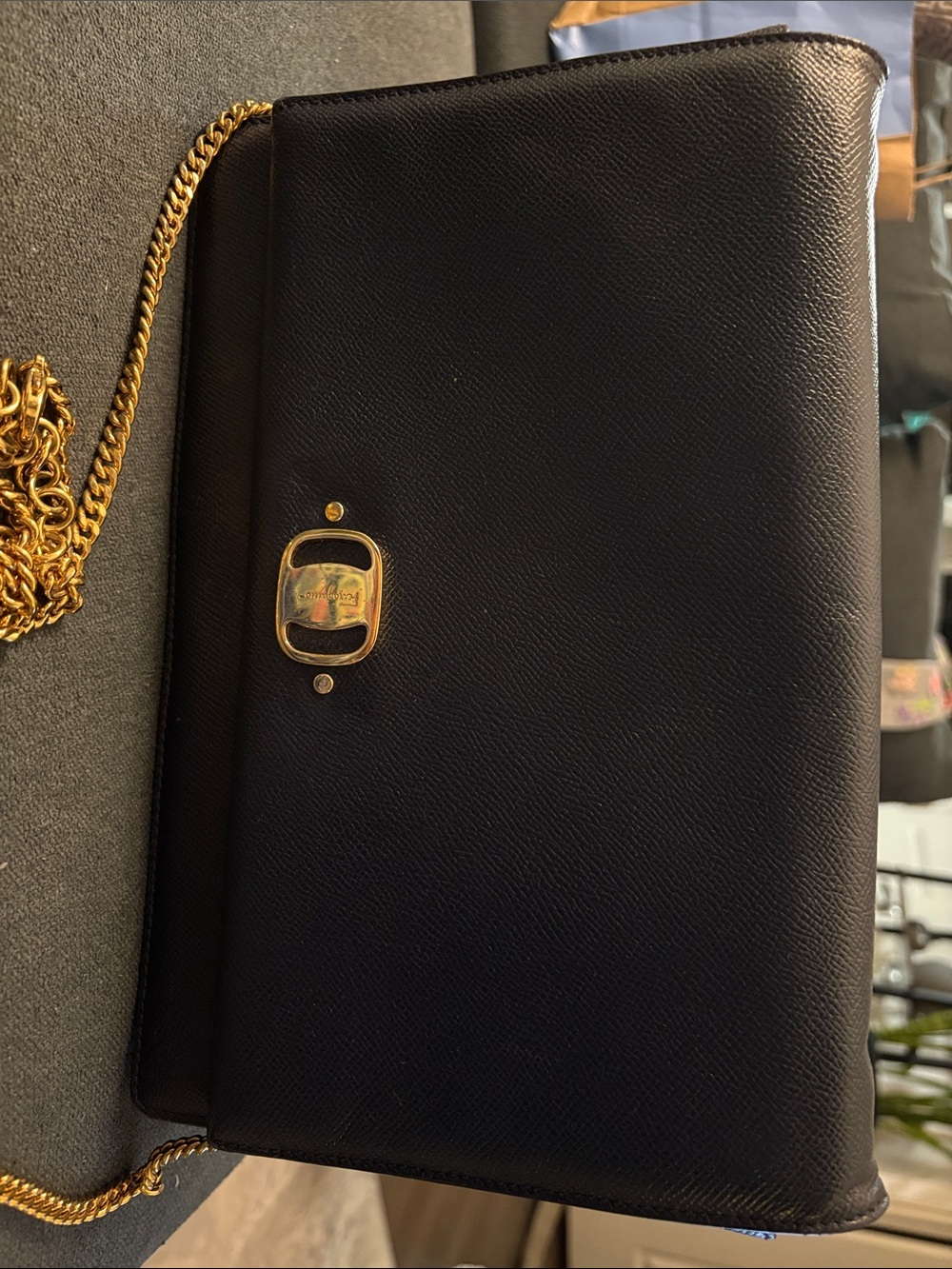 Salvatore Ferragamo Black Textured Leather Shoulder Bag with Gold Hardware - Picture 2 of 12